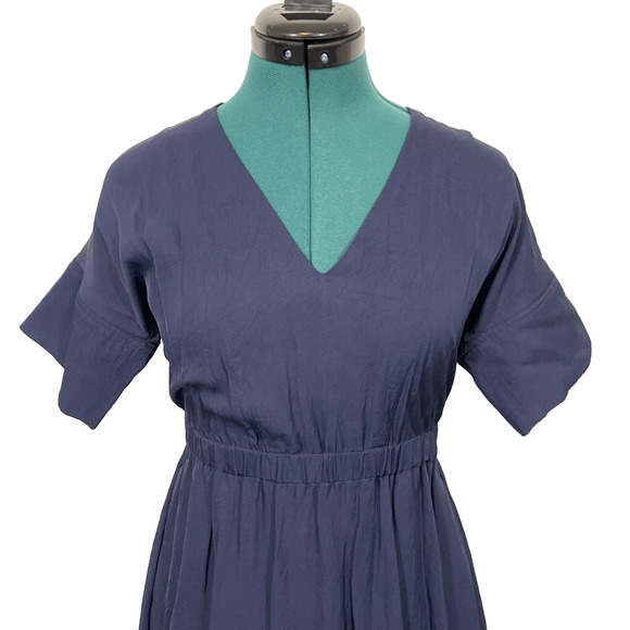 Everlane Midnight Navy Lightweight Short Sleeve V-Neck Knee Length Dress Size 2 - Picture 2 of 10